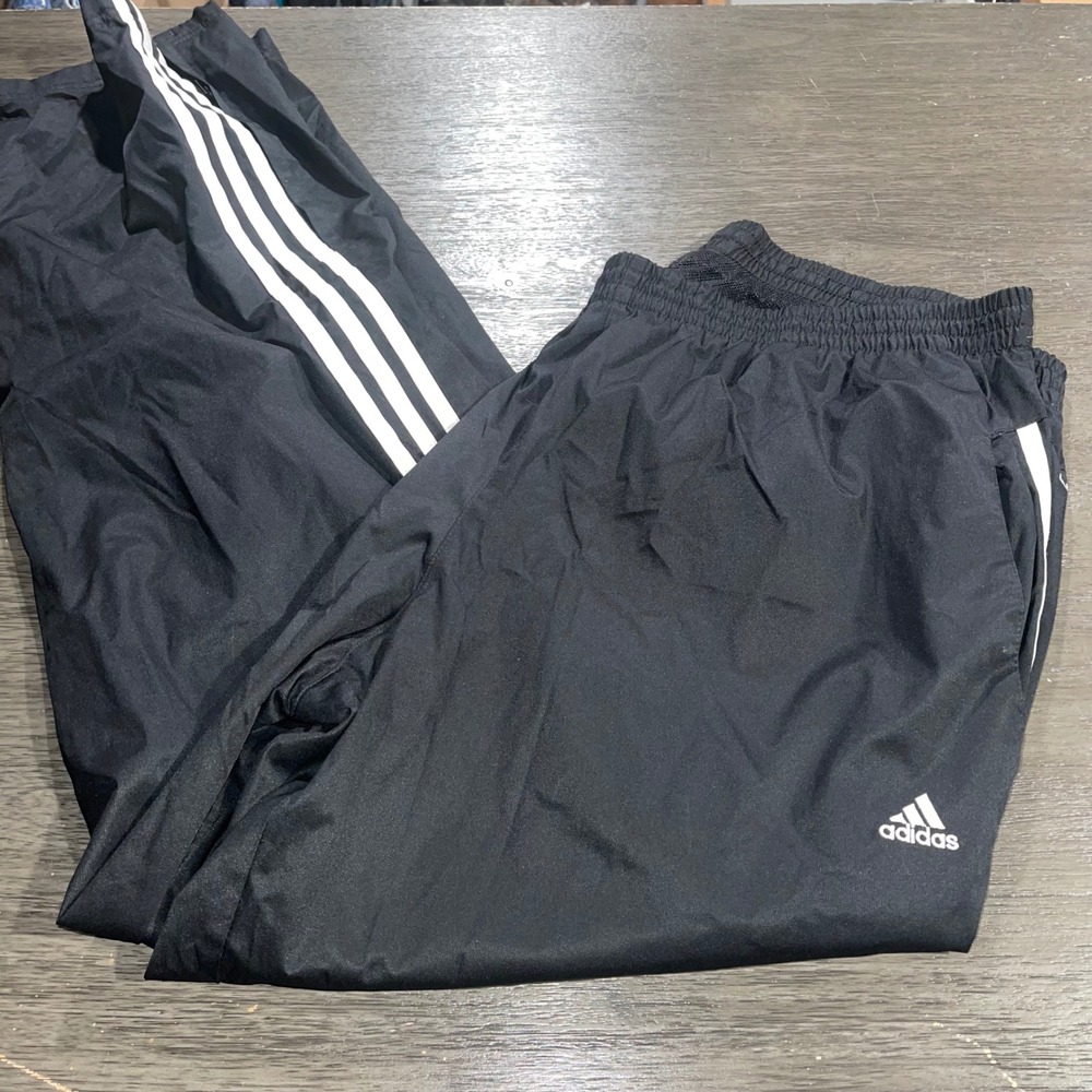 Adidas Mens 2XL Black Track Pants 3-Stripe Windbreaker Mesh Lined X28633